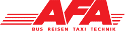 AFA-Logo in Rot mit dem Slogan Das Reisen Taxi Technik darunter, dynamisches Design mit Linien.