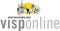 Logo der Gemeindeverwaltung Visp mit stilisiertem Stadtbild und visp online-Schriftzug.