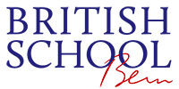 Logo der British School Bern mit blauen und roten Schriftzügen.