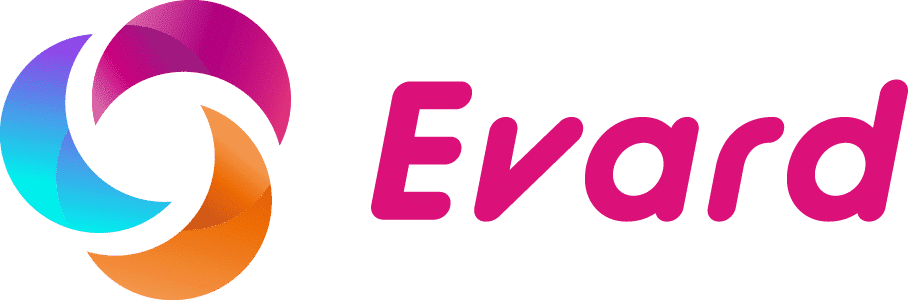 Farbiges Evard-Logo mit modernem Design, bestehend aus ineinander verschlungenen Formen in Blau, Pink und Orange.