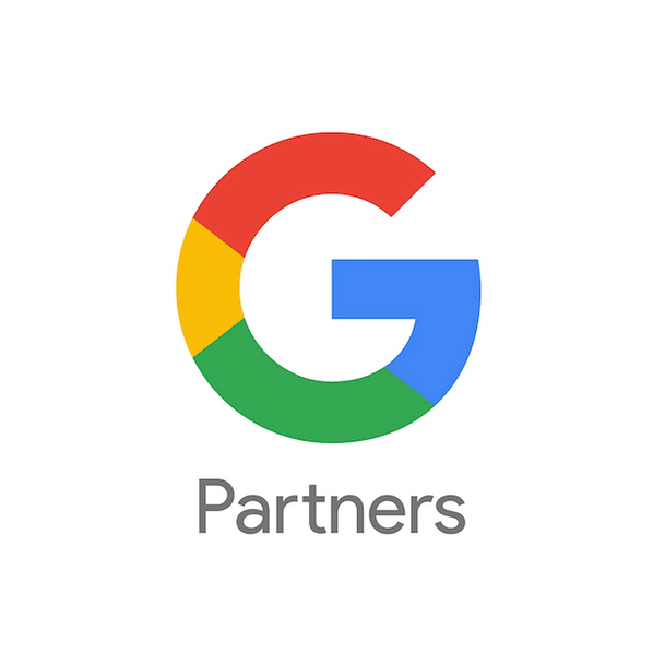 Google Partners-Logo zeigt das farbige Google G mit dem Wort Partners darunter vor weißem Hintergrund.
