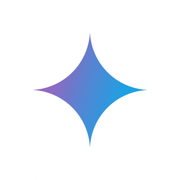 Glänzendes, blau-lila Sternsymbol auf weißem Hintergrund, das Eleganz und Technologie vereint.